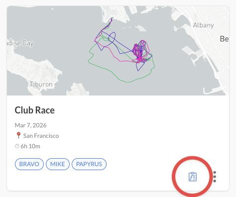 Sailing Report entry on the main dashboard