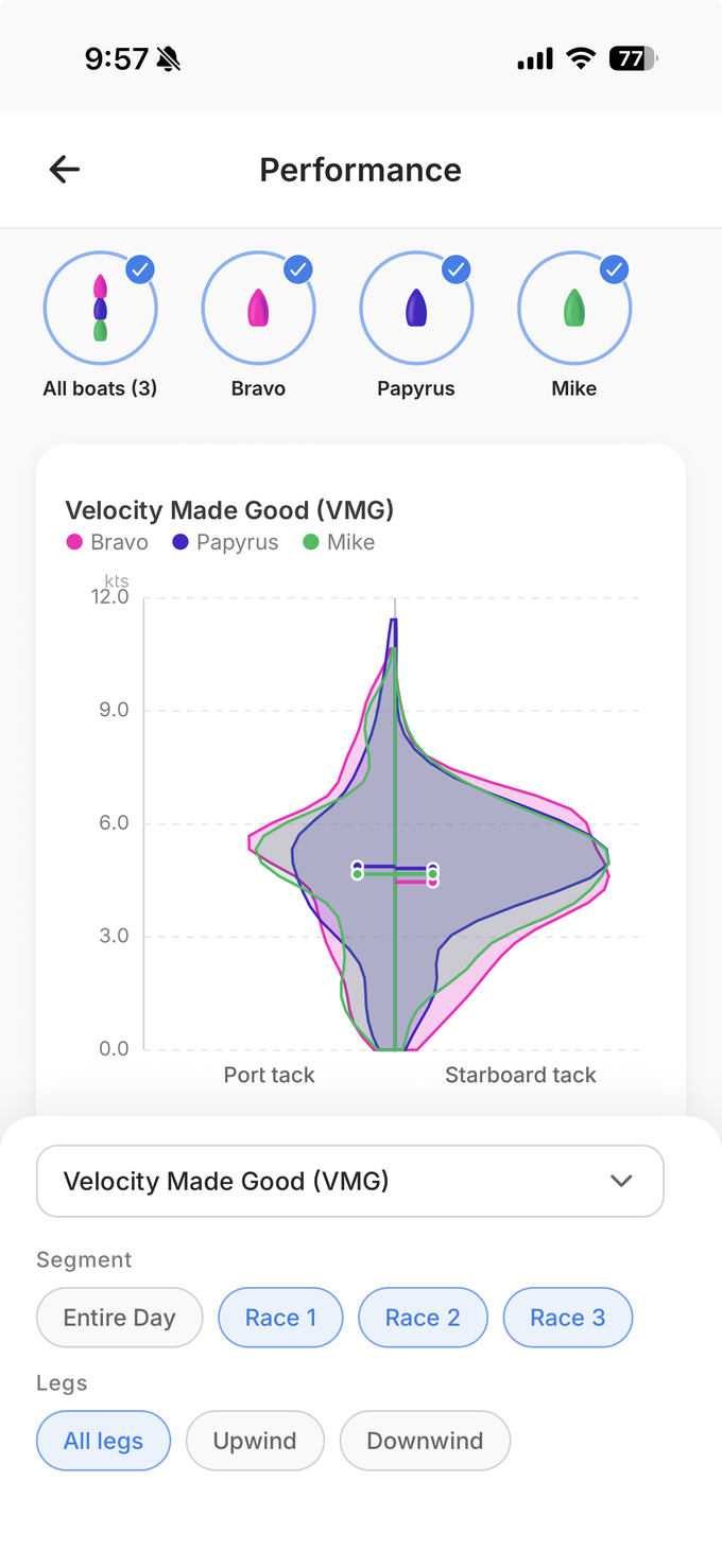 Performance view — zoomed to a single race