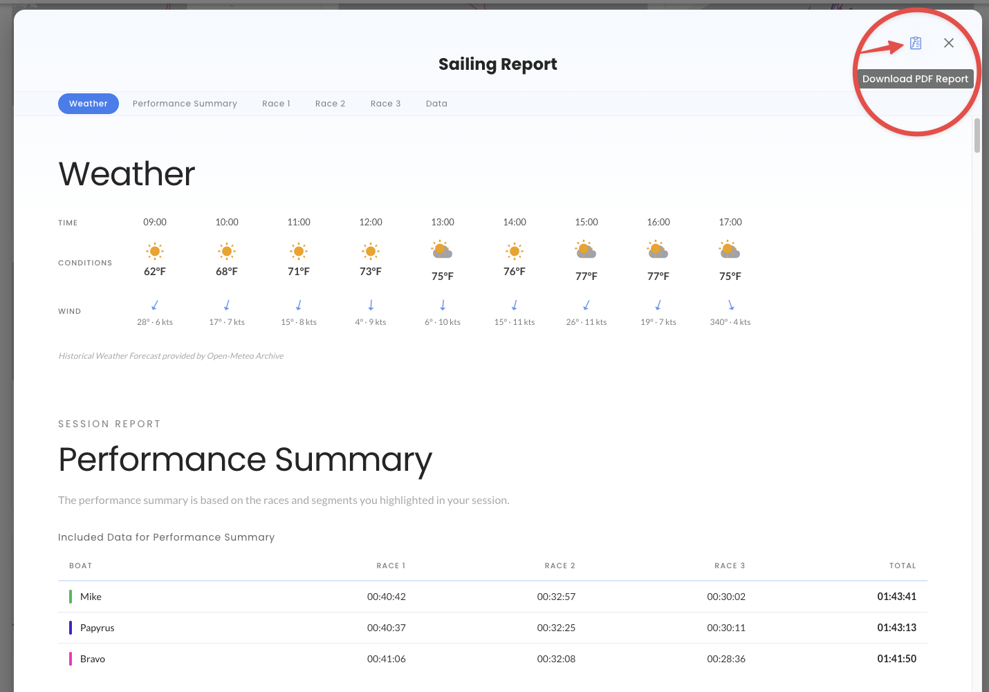 PDF export button on the web